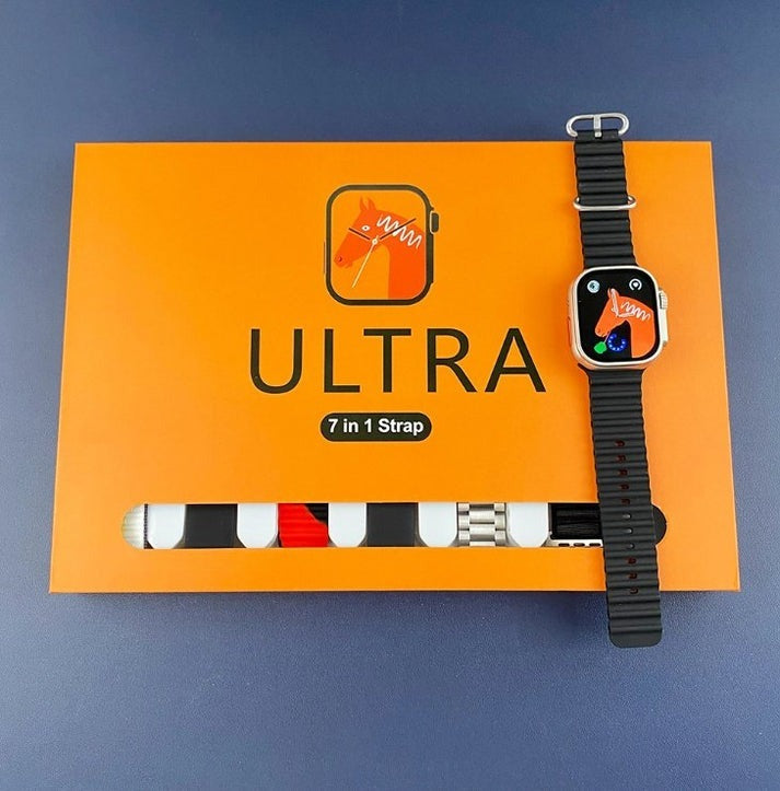 7-in-1 Ultra Smart Watch – Advanced Multi-Feature Fitness Tracker with Heart Rate Monitor, Sleep Tracking, Bluetooth Calling, Sports Modes & More Random Color Straps - Smartwatch With 6 Silicone Stripes And 1 Metal Strip