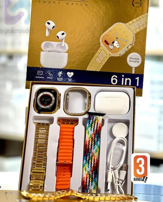 Original Smart Watch + AirPods 3 Model BT, Watch Cover & Straps (6 in 1 Set).